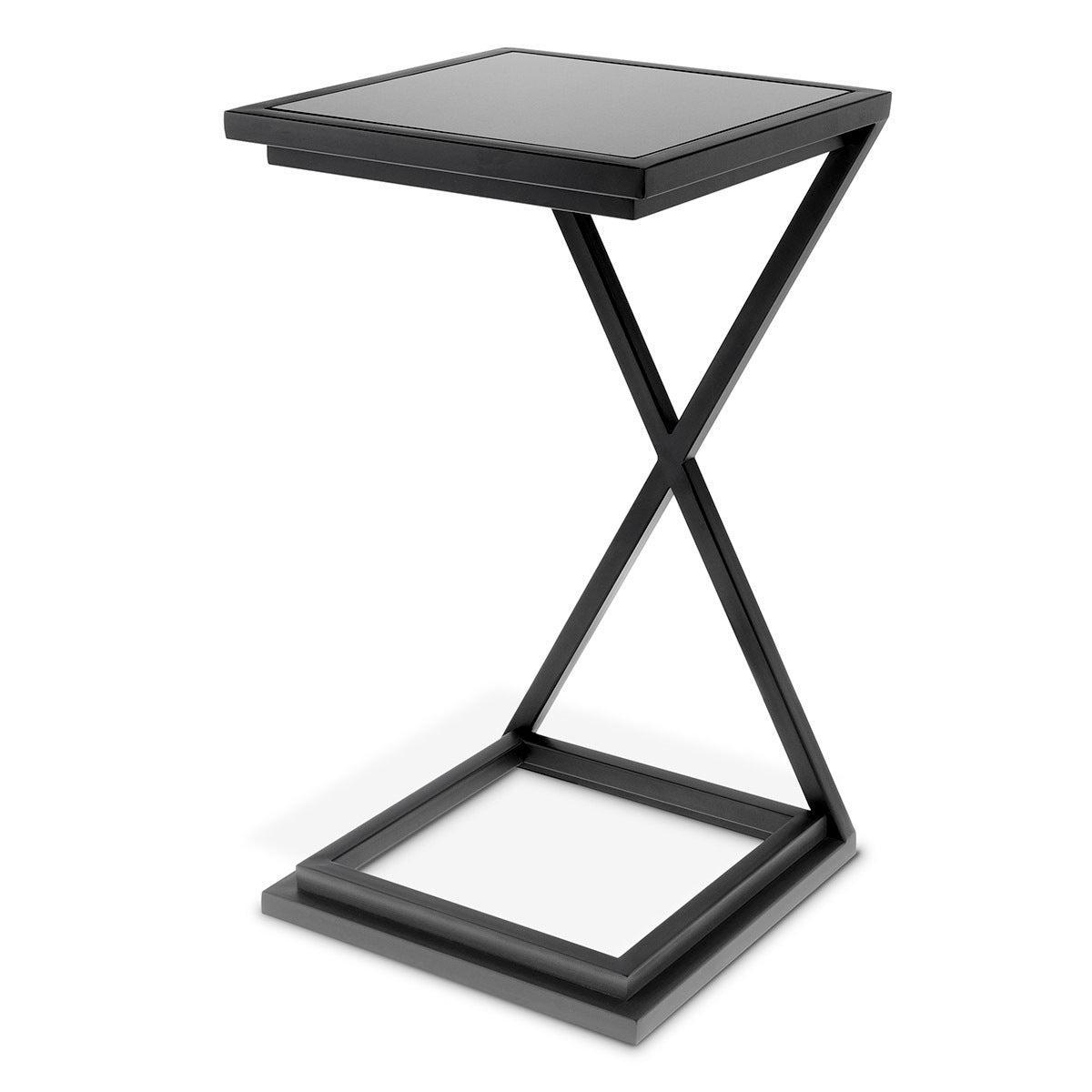 Black Glass Side Table Cross
