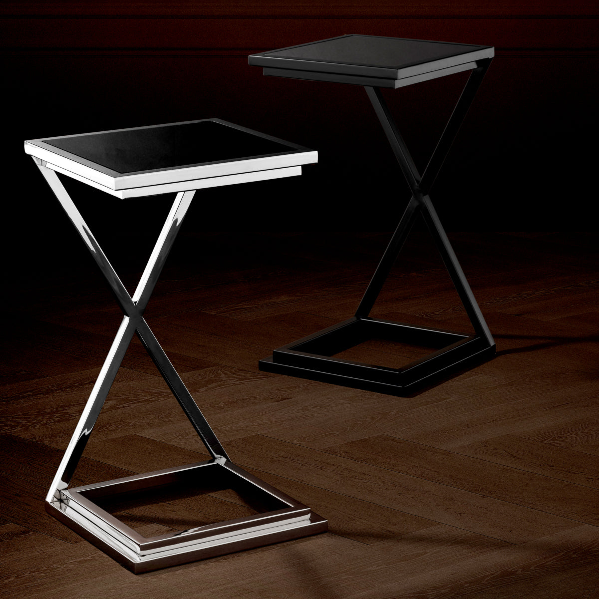 Black Glass Side Table Cross