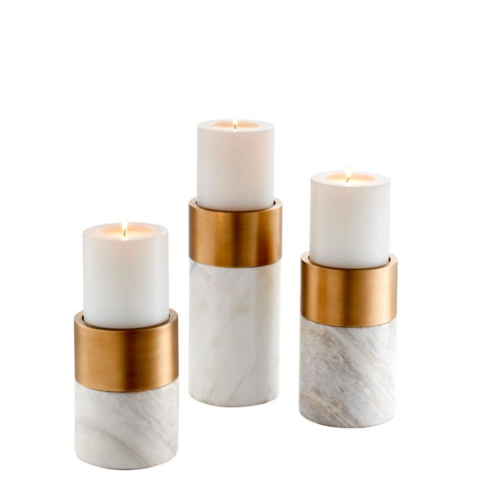 Candle Holder Sierra white marble brass finish set of 3