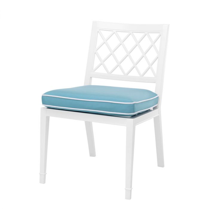 Outdoor Dining Chair Paladium white sunbrella mineral blue
