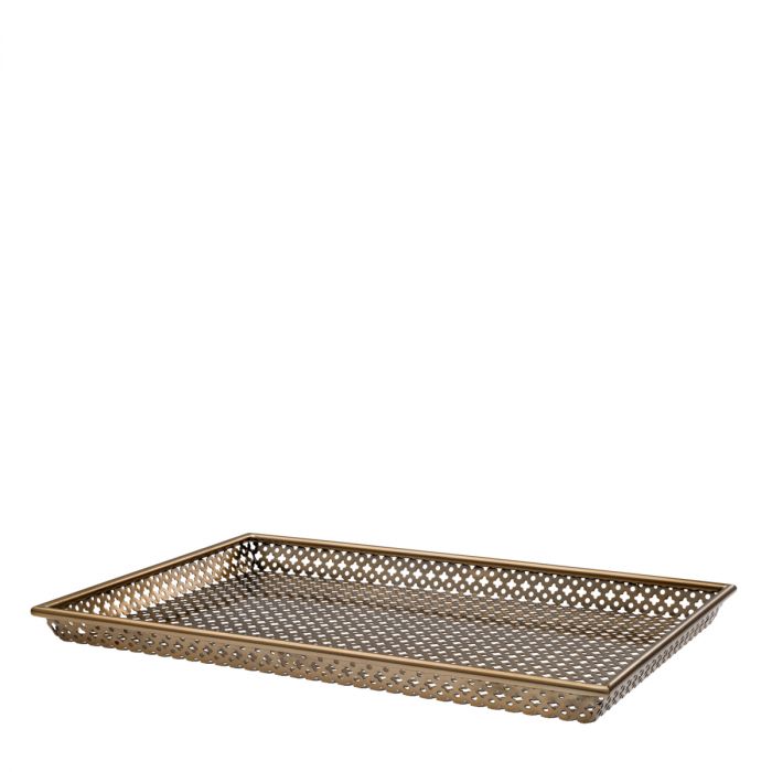 Tray Sirenuse rectangular L antique brass finish