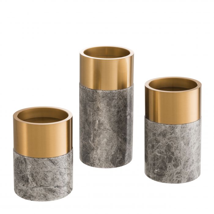 Candle Holder Sierra grey marble brass finish set of 3