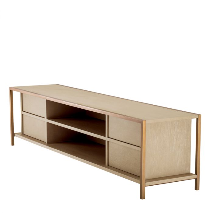 TV Cabinet Wilmot washed oak veneer brushed brass finish