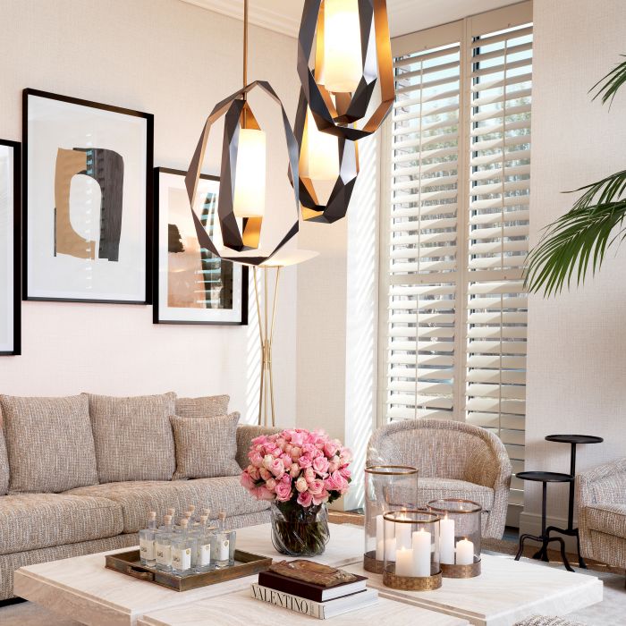 Chandelier Santos Double gunmetal finish incl alabaster