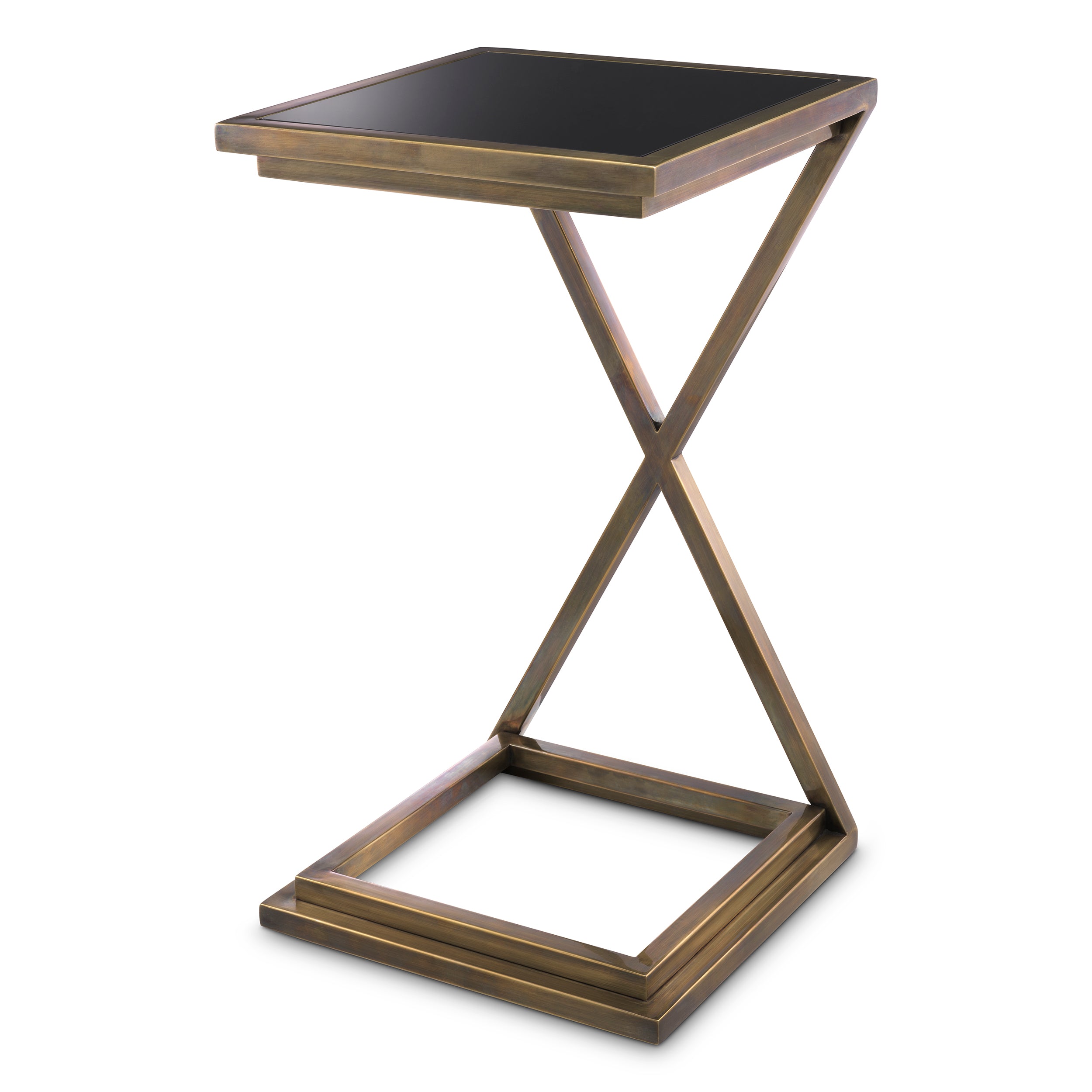 Brass Glass Side Table Cross
