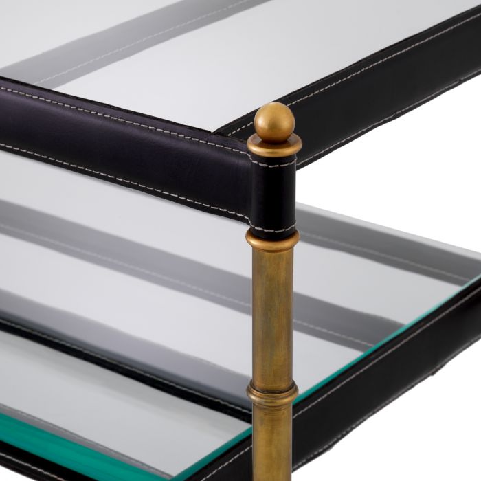 Coffee Table Princess rectangular black leather vintage brass finish