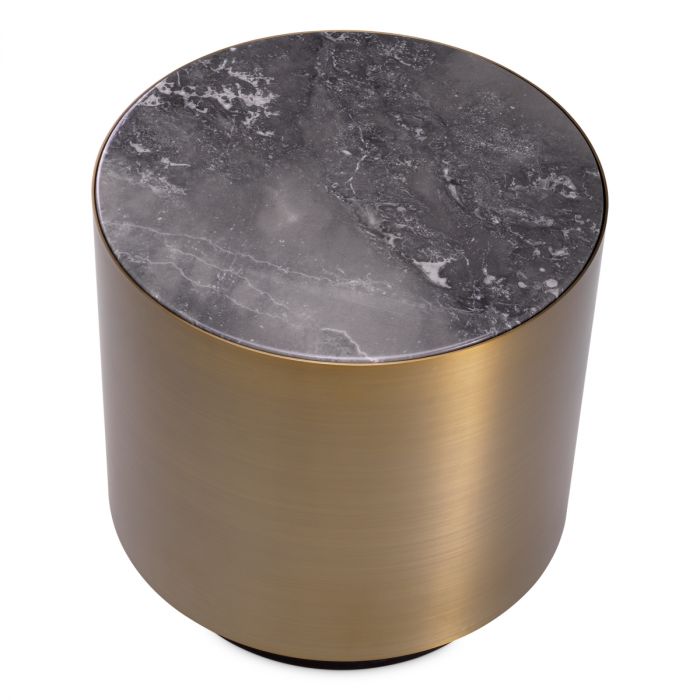 Side Table Porter round brushed brass finish grey marble