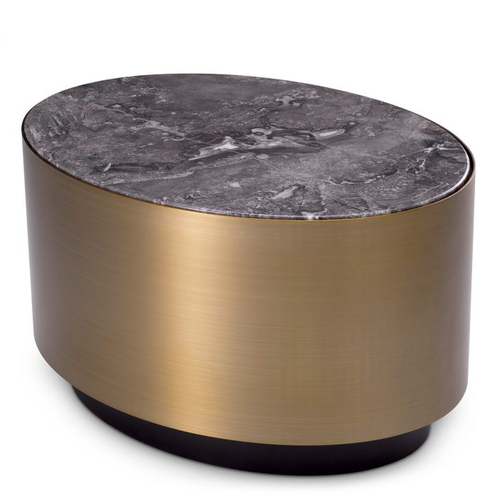 Side Table Porter oval brushed brass finish grey marble