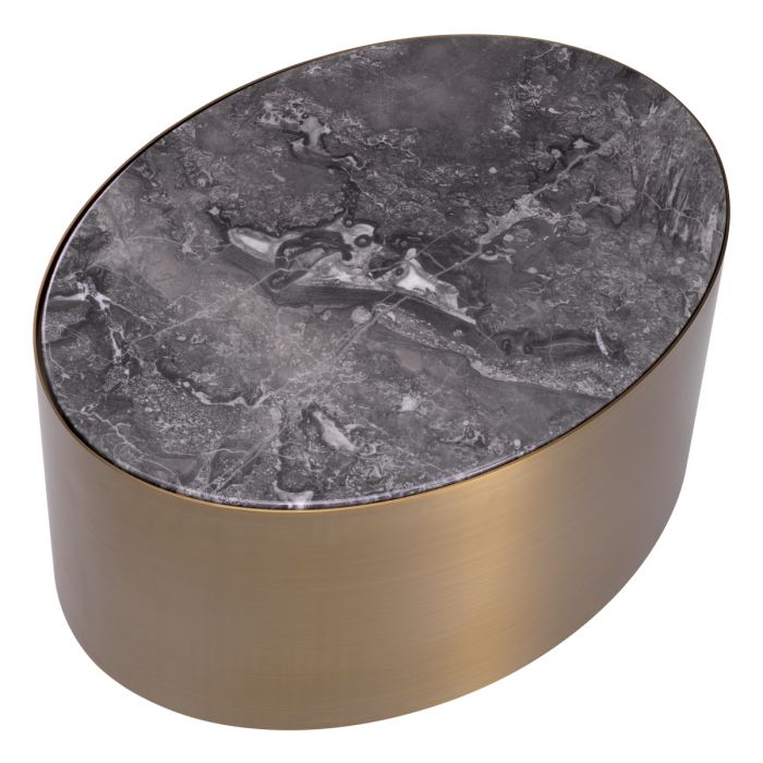 Side Table Porter oval brushed brass finish grey marble
