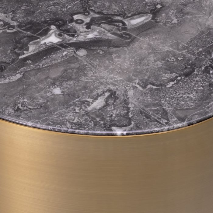 Side Table Porter oval brushed brass finish grey marble