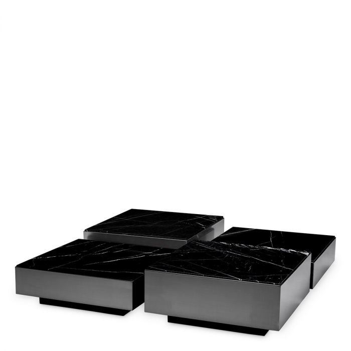 Coffee Table Esposito bronze finish black marble set of 4