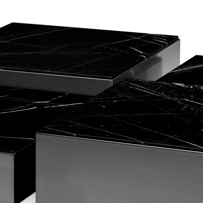 Coffee Table Esposito bronze finish black marble set of 4