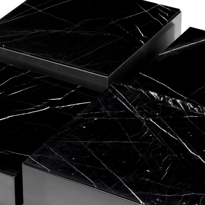 Coffee Table Esposito bronze finish black marble set of 4
