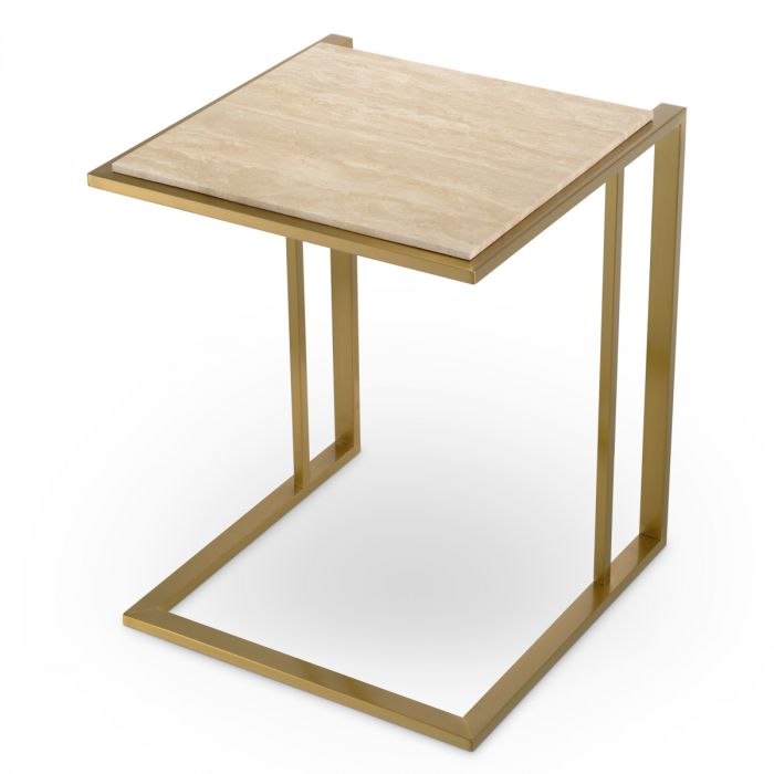Side Table Cocktail brushed brass finish travertine