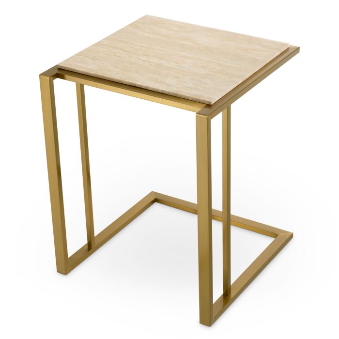 Side Table Cocktail brushed brass finish travertine