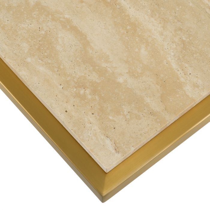 Side Table Cocktail brushed brass finish travertine