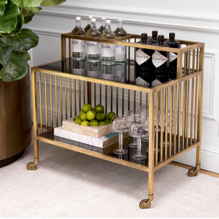 Trolley Rutherford vintage brass finish smoke glass
