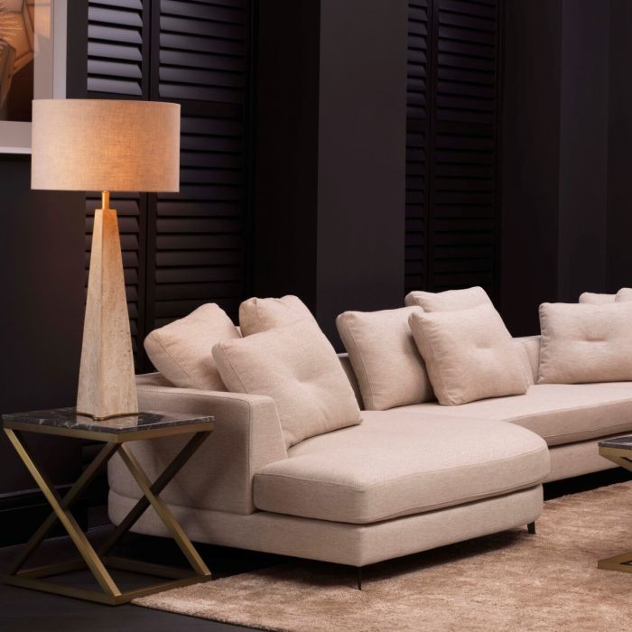 Side Table Criss Cross brushed brass finish grey marble