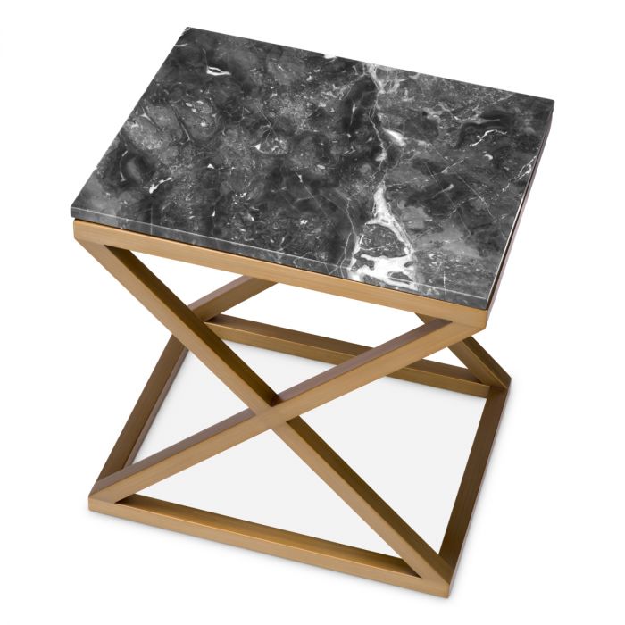 Side Table Criss Cross brushed brass finish grey marble