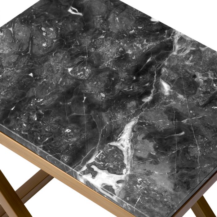Side Table Criss Cross brushed brass finish grey marble