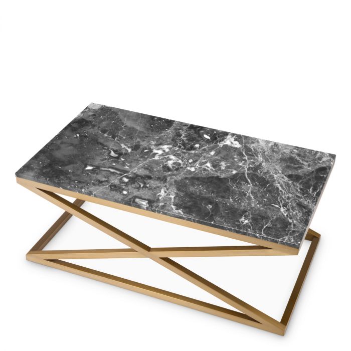 Coffee Table Criss Cross brushed brass finish grey marble