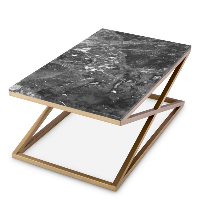 Coffee Table Criss Cross brushed brass finish grey marble