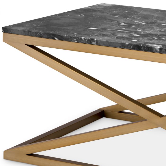 Coffee Table Criss Cross brushed brass finish grey marble