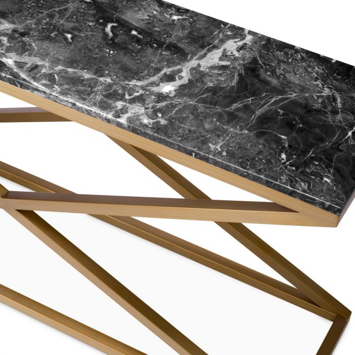 Console Table Criss Cross brushed brass finish grey marble