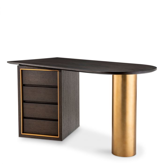 Desk Del Rio mocha oak veneer brushed brass finish