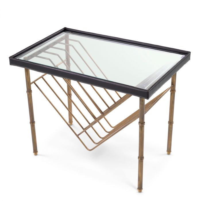 Side Table Princess with magazine rack black leather