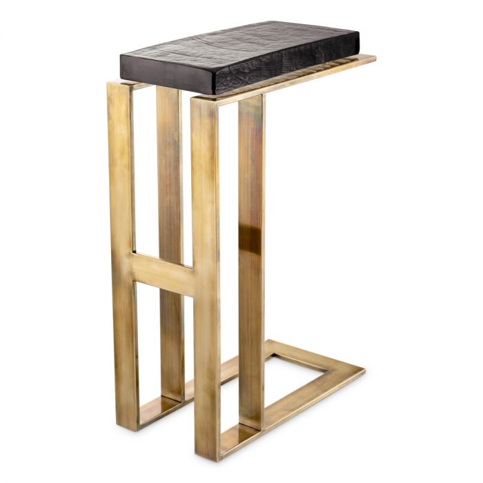 Side Table Pierre vintage brass finish clear glass