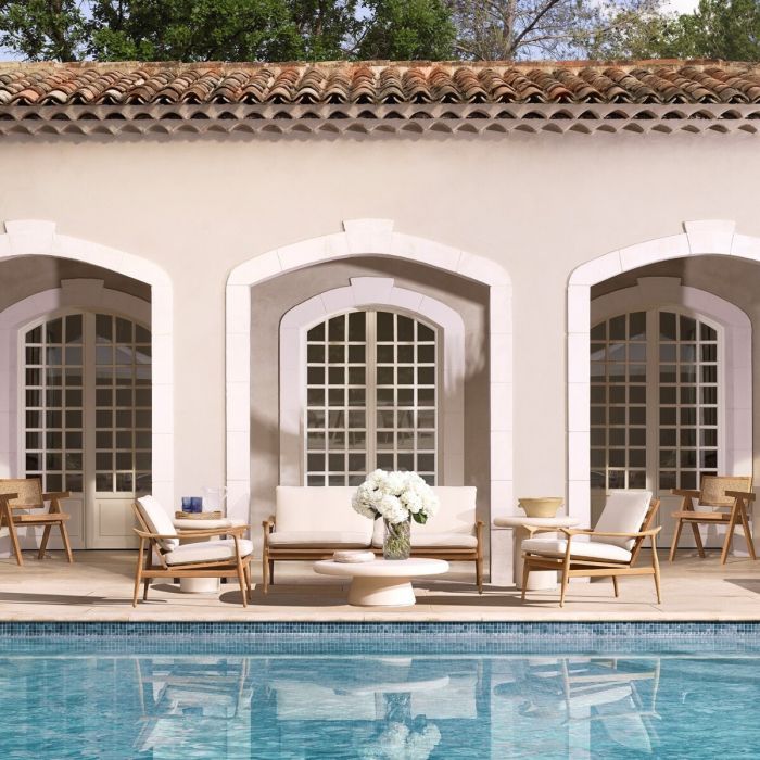 Outdoor Sofa Manzo natural teak flores off-white incl cushions