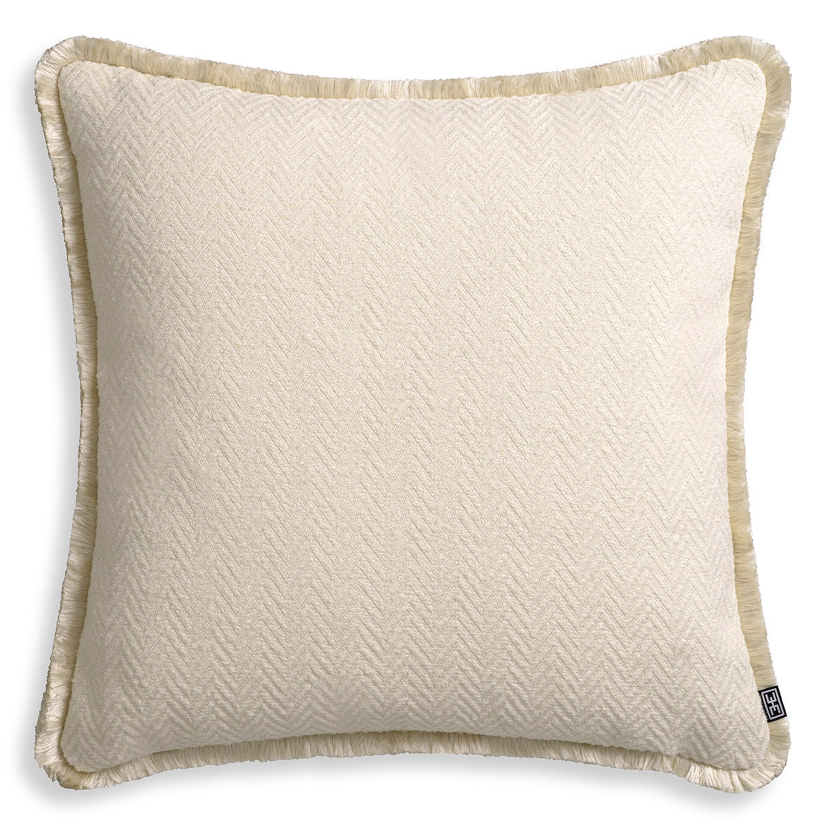 Cream Herringbone Pattern Fringed Cushion L Kauai