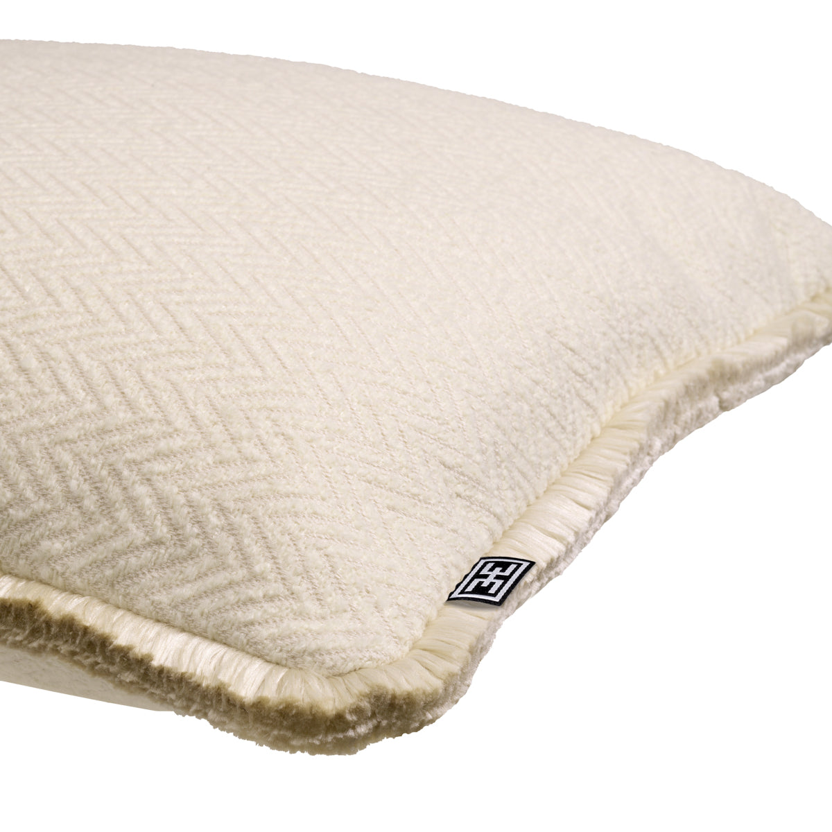 Cream Herringbone Pattern Fringed Cushion L Kauai