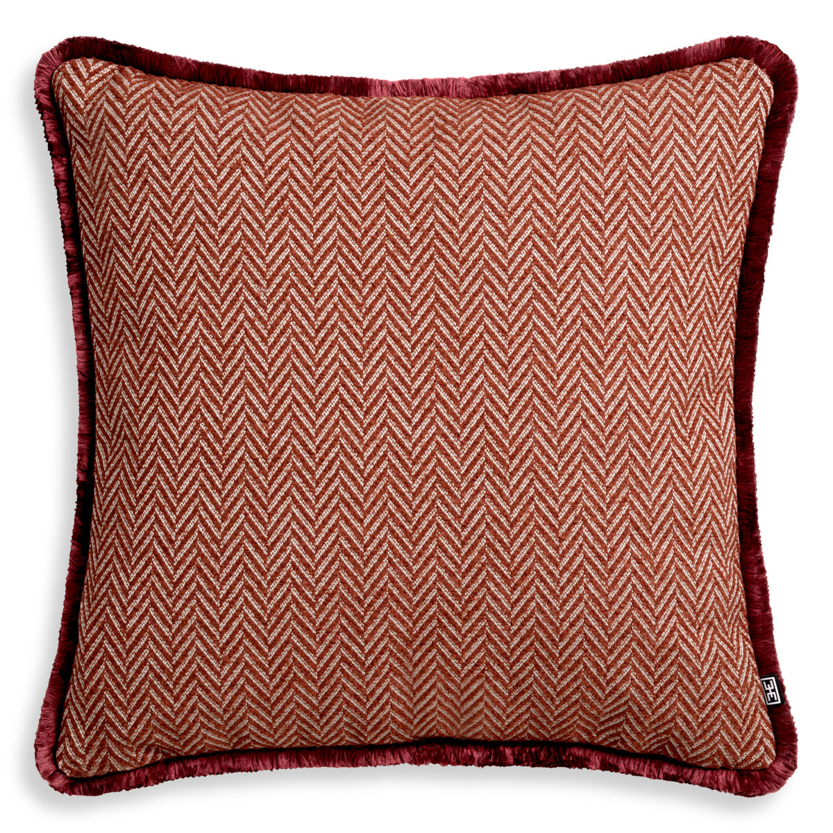Red Herringbone Pattern Fringed Cushion L Kauai