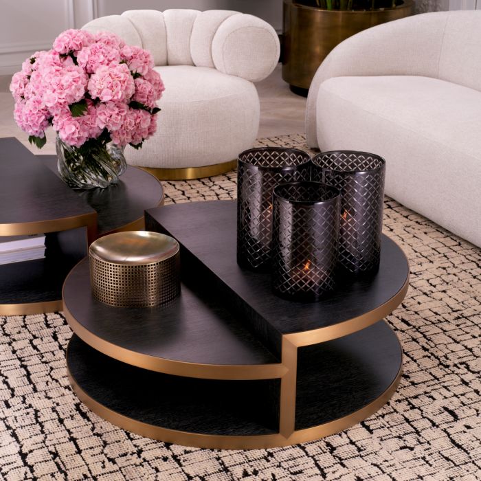 Coffee Table Nilo charcoal grey oak veneer brushed brass finish