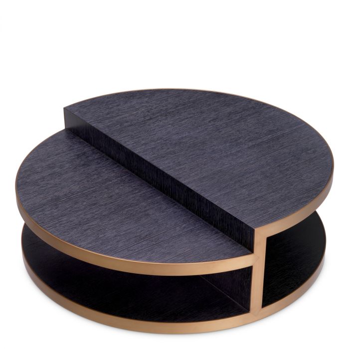 Coffee Table Nilo charcoal grey oak veneer brushed brass finish