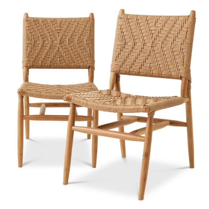 Outdoor Dining Chair Laroc natural teak faux rattan set of 2