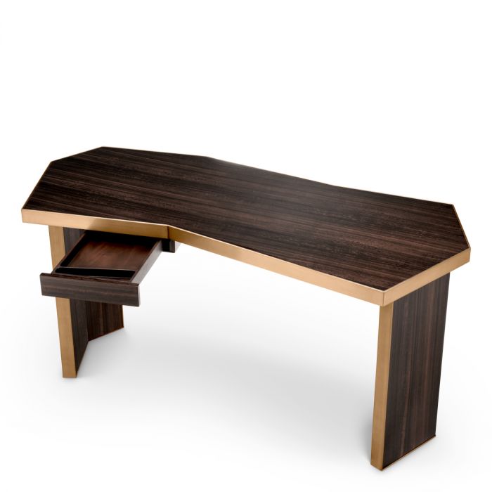 Desk Xenon eucalyptus veneer brushed brass finish