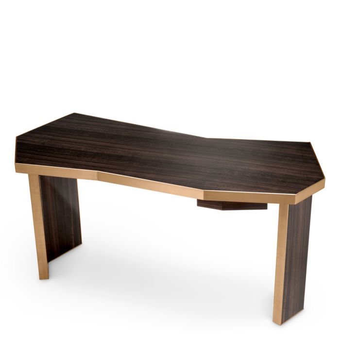 Desk Xenon eucalyptus veneer brushed brass finish