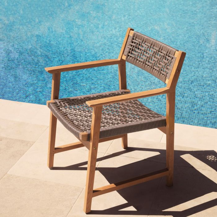 Outdoor Dining Chair Cancun natural teak faux rattan set of 2