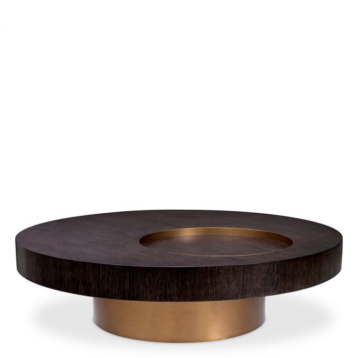 Coffee Table Otus round mocha oak veneer brushed brass finish