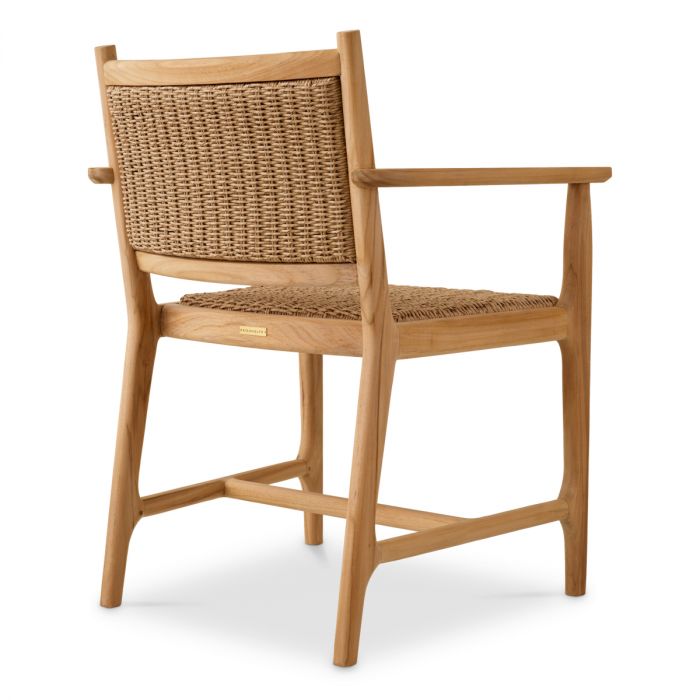 Outdoor Dining Chair Pivetti with arm natural teak faux rattan