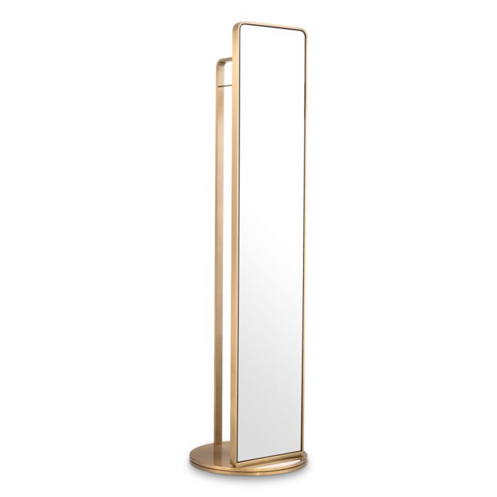 Floor Mirror Novo with coatrack brushed brass finish