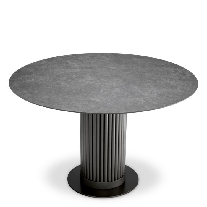 Outdoor Dining Table Volterra Round bronze finish grey ceramic