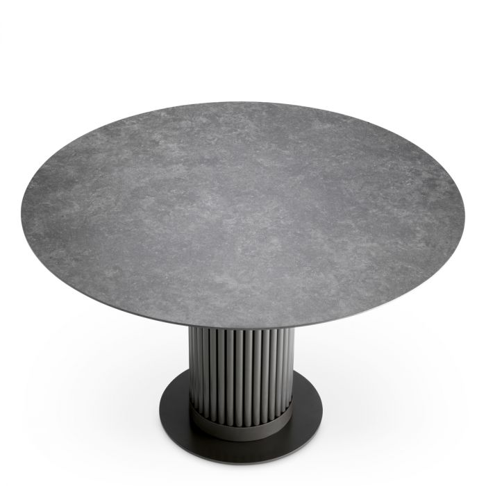 Outdoor Dining Table Volterra Round bronze finish grey ceramic