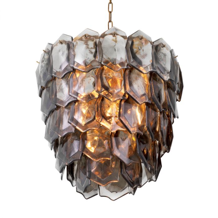 Chandelier Elias vintage brass finish smoke glass