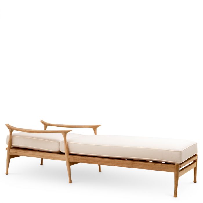 Outdoor Daybed Manzo natural teak flores off-white incl cushions