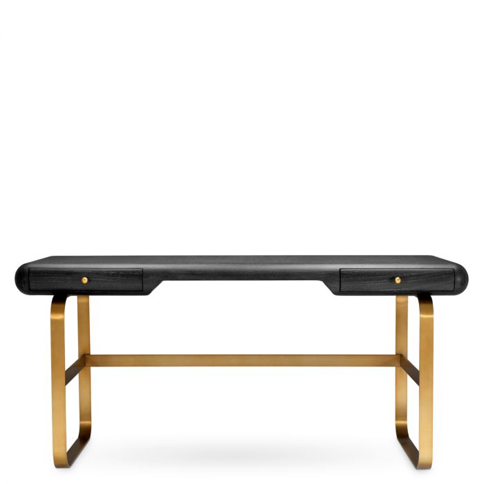 Desk Nathaniel charcoal grey oak veneer brushed brass finish