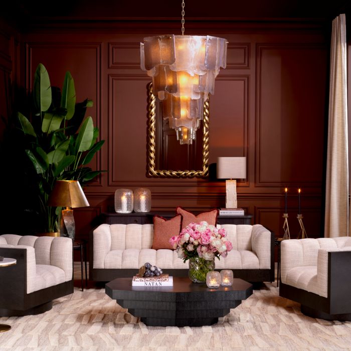 Chandelier Asinara L antique brass finish smoke glass